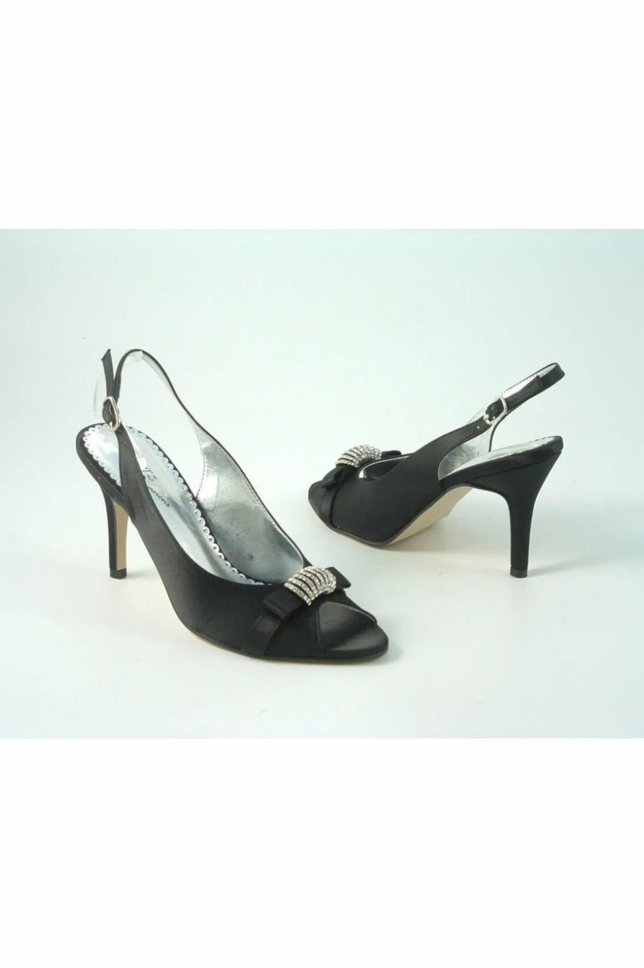 Women Glitz Shoes Diamante Satin Mid Heel Peep Toe Sling