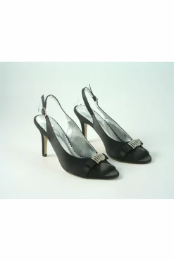 Women Glitz Shoes Diamante Satin Mid Heel Peep Toe Sling