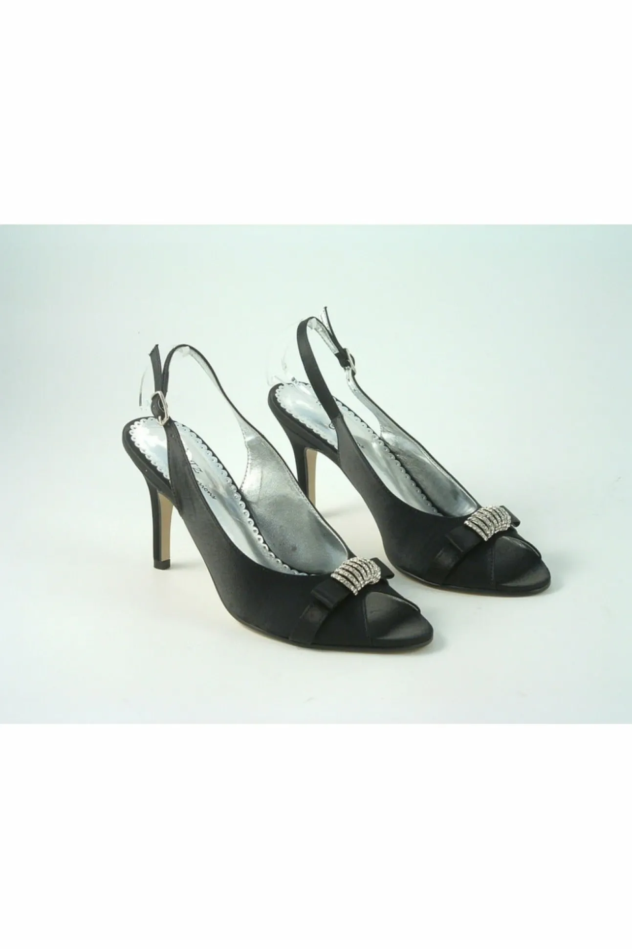 Women Glitz Shoes Diamante Satin Mid Heel Peep Toe Sling