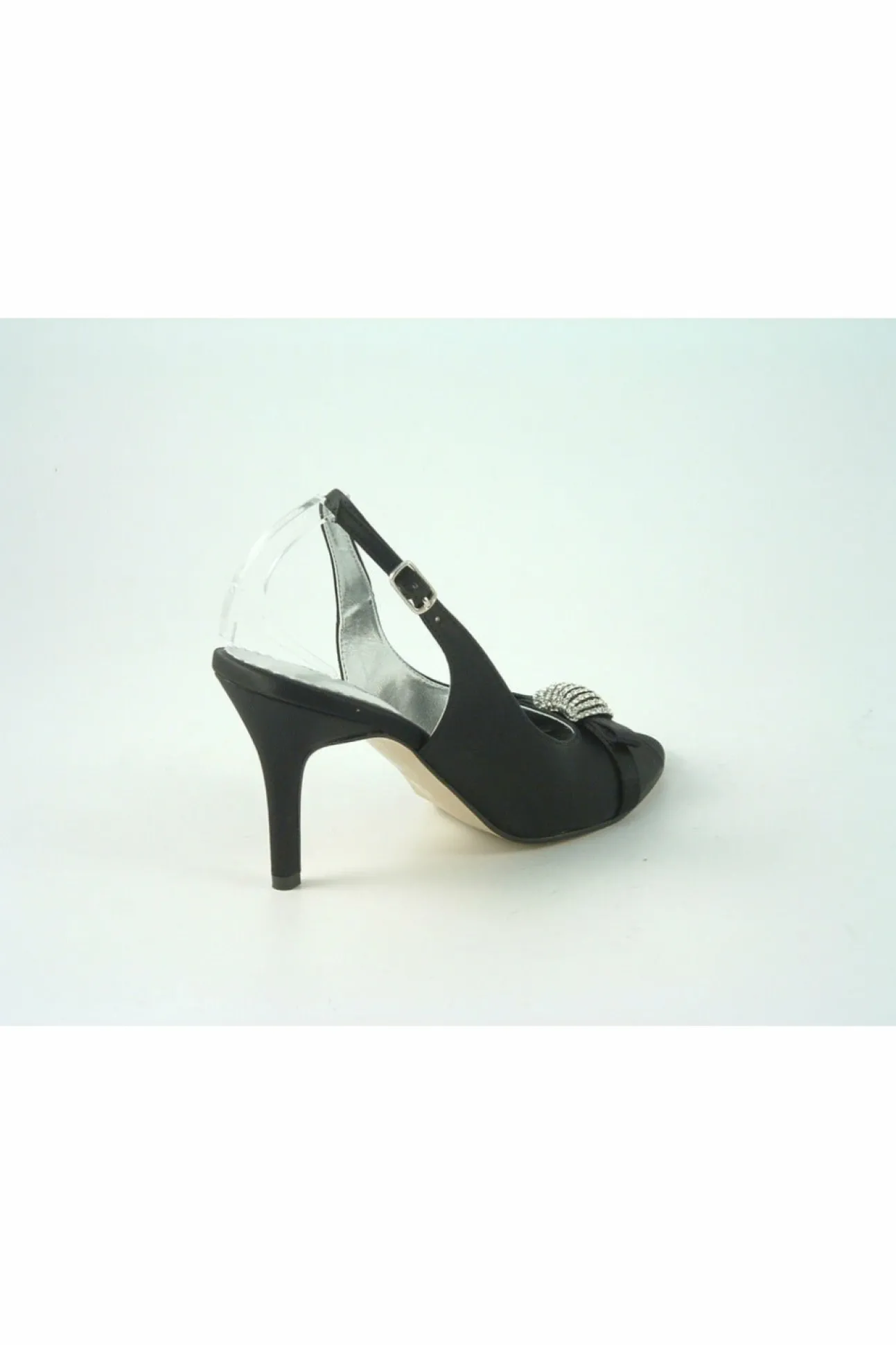 Women Glitz Shoes Diamante Satin Mid Heel Peep Toe Sling