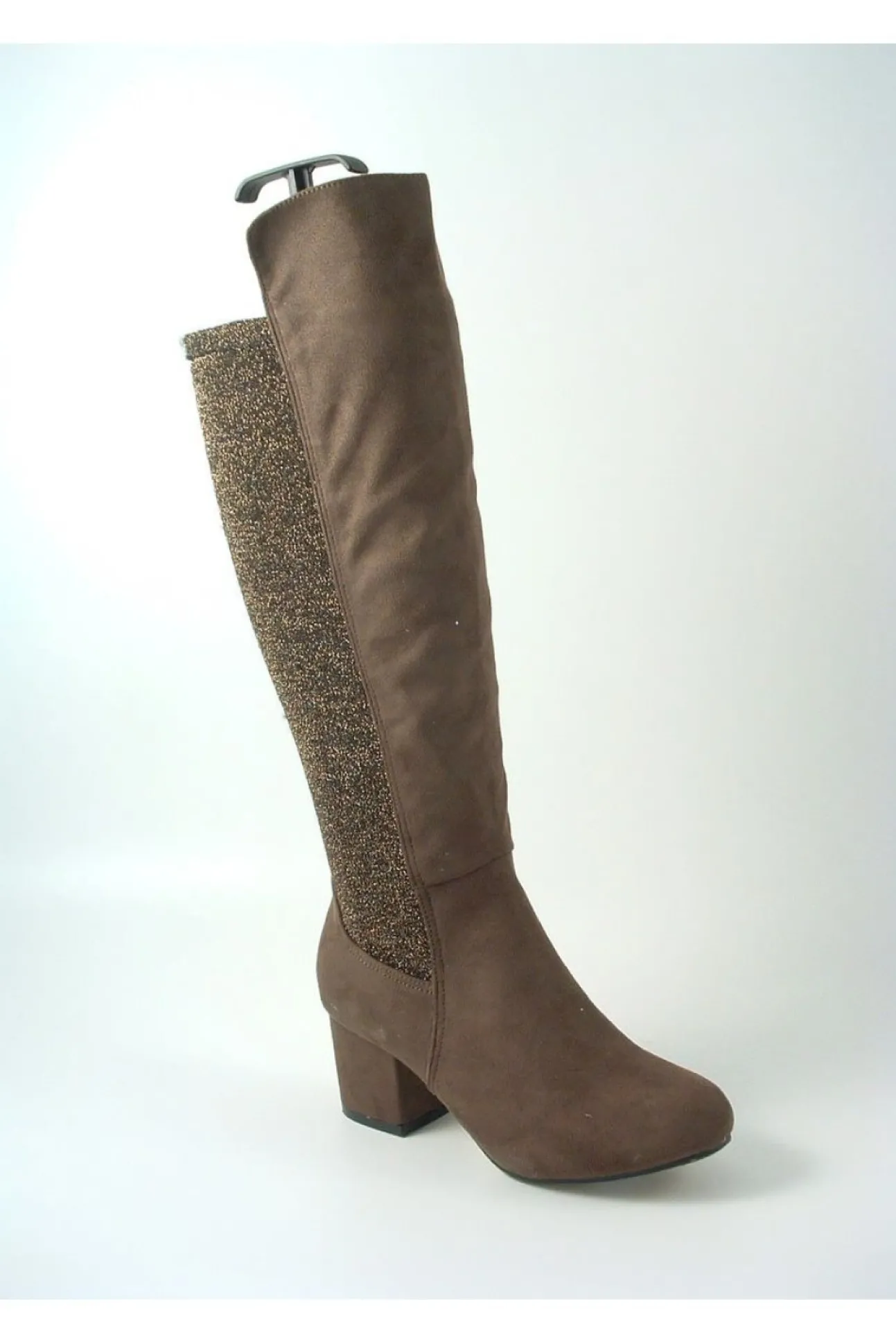 Women Glitz Shoes Divine 1717 Monty Metallic Panel Tall Boots