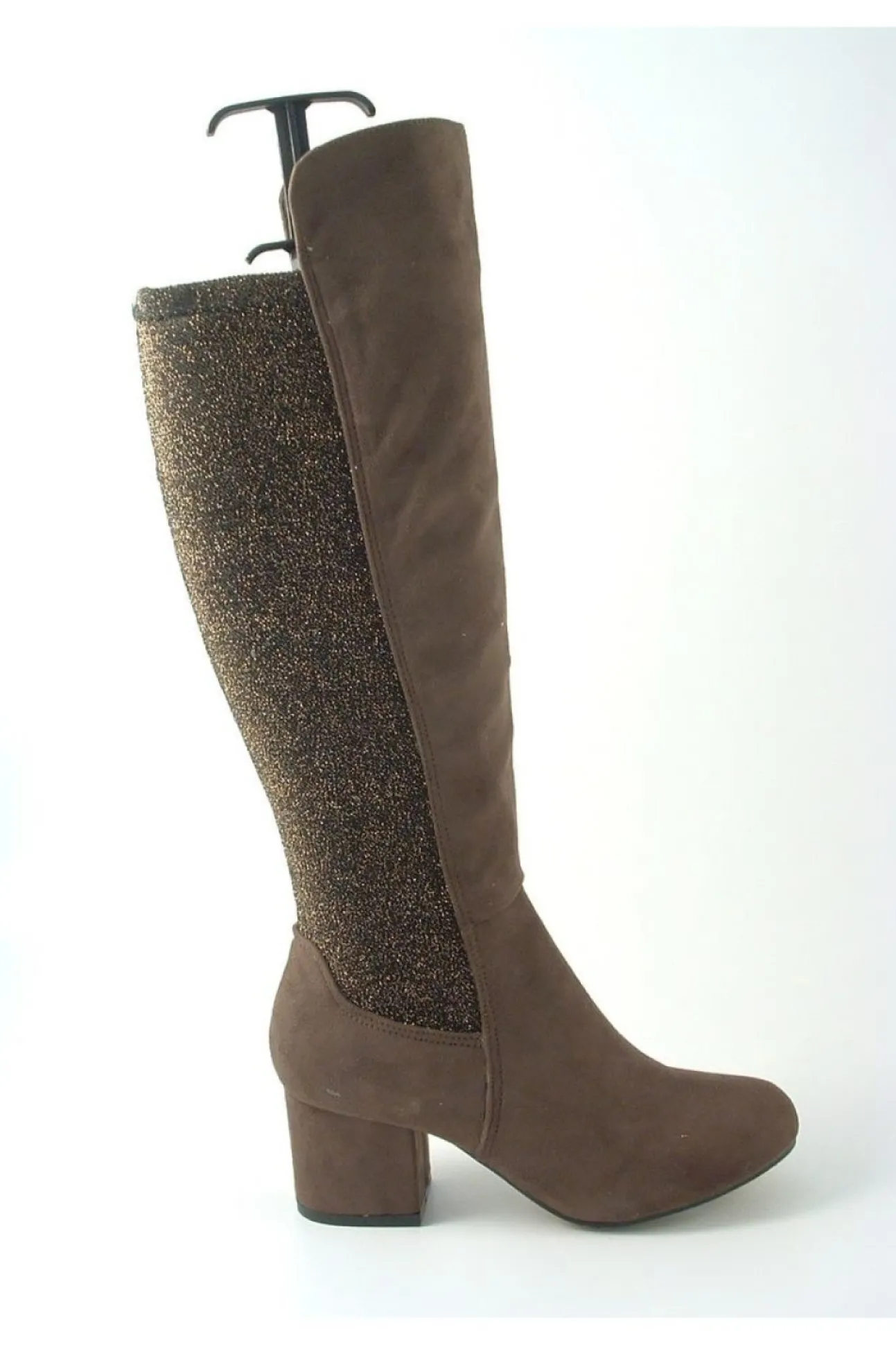 Women Glitz Shoes Divine 1717 Monty Metallic Panel Tall Boots