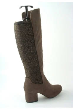 Women Glitz Shoes Divine 1717 Monty Metallic Panel Tall Boots
