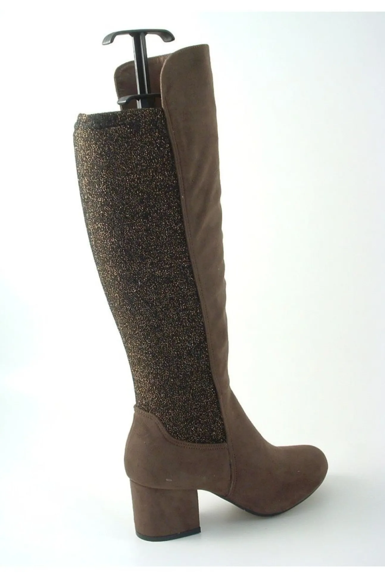 Women Glitz Shoes Divine 1717 Monty Metallic Panel Tall Boots
