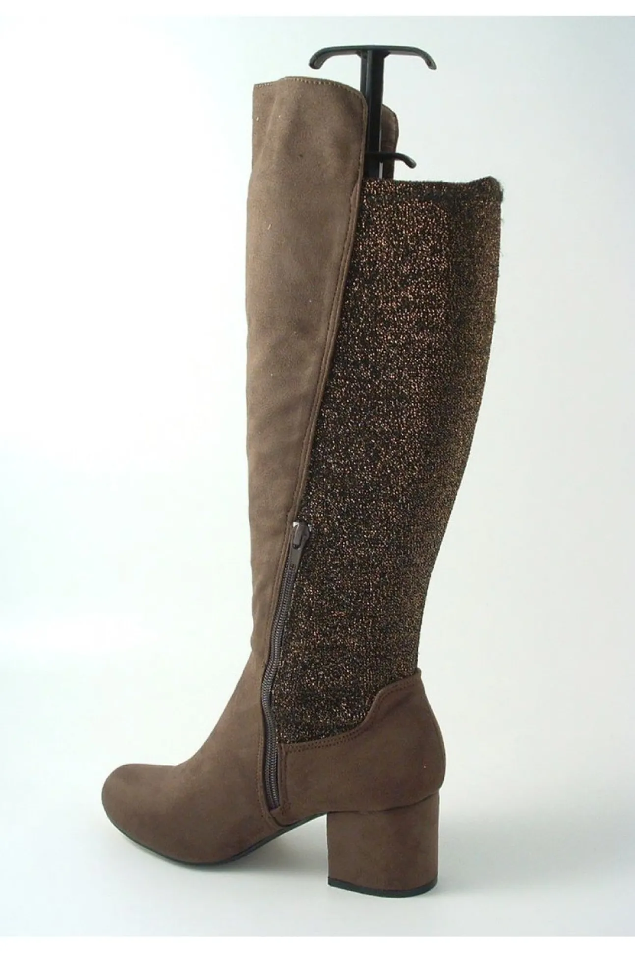 Women Glitz Shoes Divine 1717 Monty Metallic Panel Tall Boots