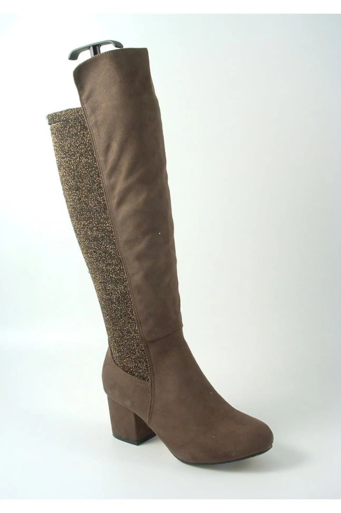 Women Glitz Shoes Divine 1717 Monty Metallic Panel Tall Boots