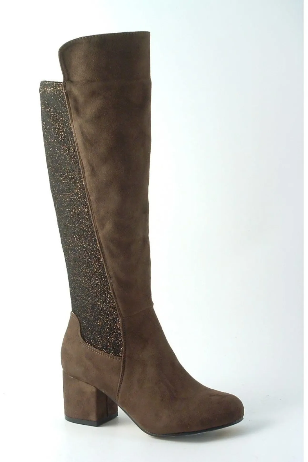 Women Glitz Shoes Divine 1717 Monty Metallic Panel Tall Boots