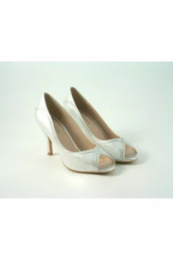 Women Glitz Shoes Kylo Diamante Metallic Peep Toe Court Shoe