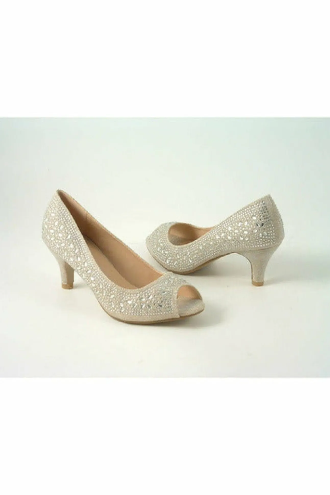 Women Glitz Shoes Margo Glitter Diamante Mid Heel Peep Toe Shoe