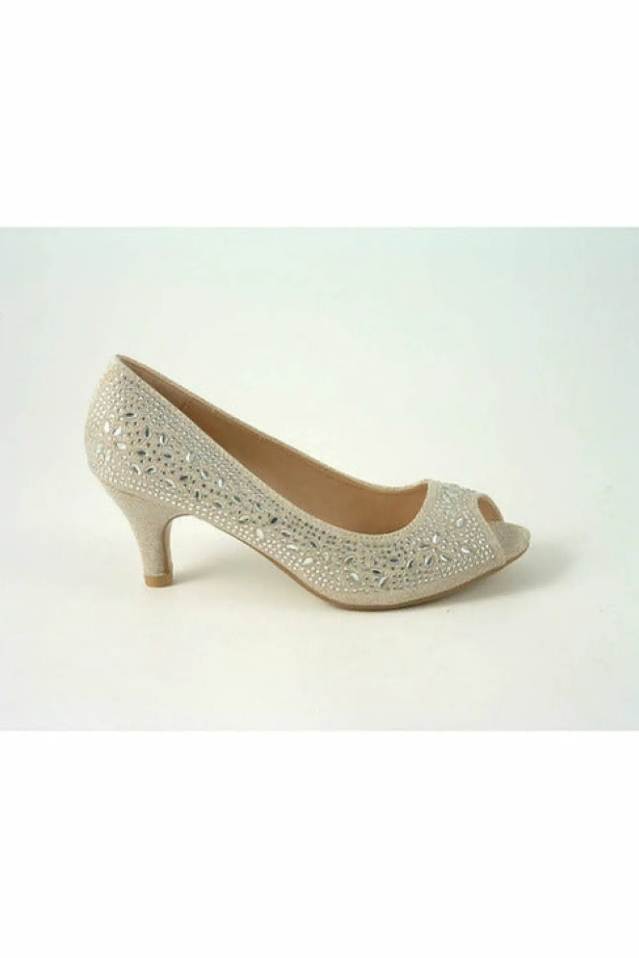 Women Glitz Shoes Margo Glitter Diamante Mid Heel Peep Toe Shoe