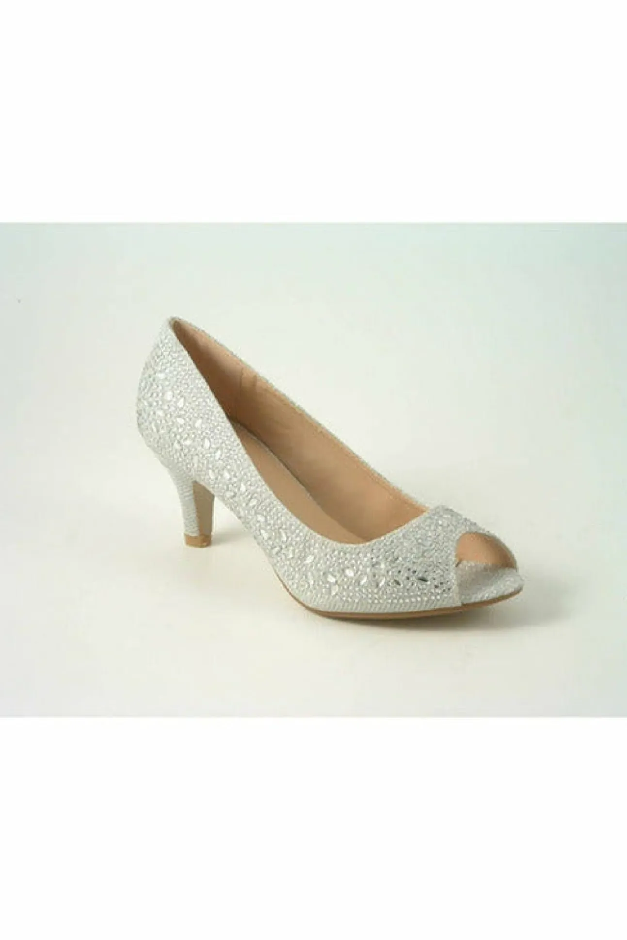 Women Glitz Shoes Margo Glitter Diamante Mid Heel Peep Toe Shoe