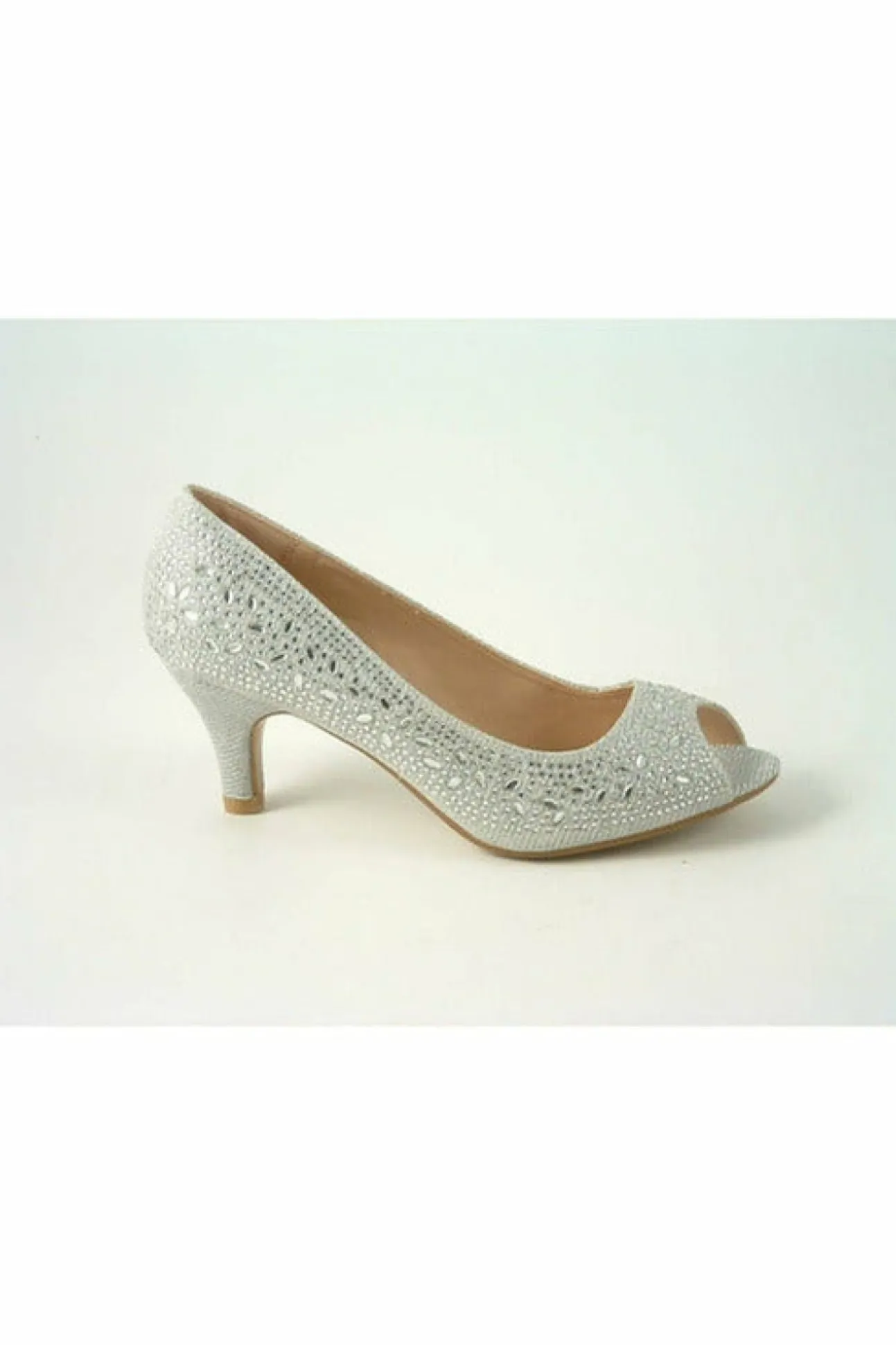 Women Glitz Shoes Margo Glitter Diamante Mid Heel Peep Toe Shoe