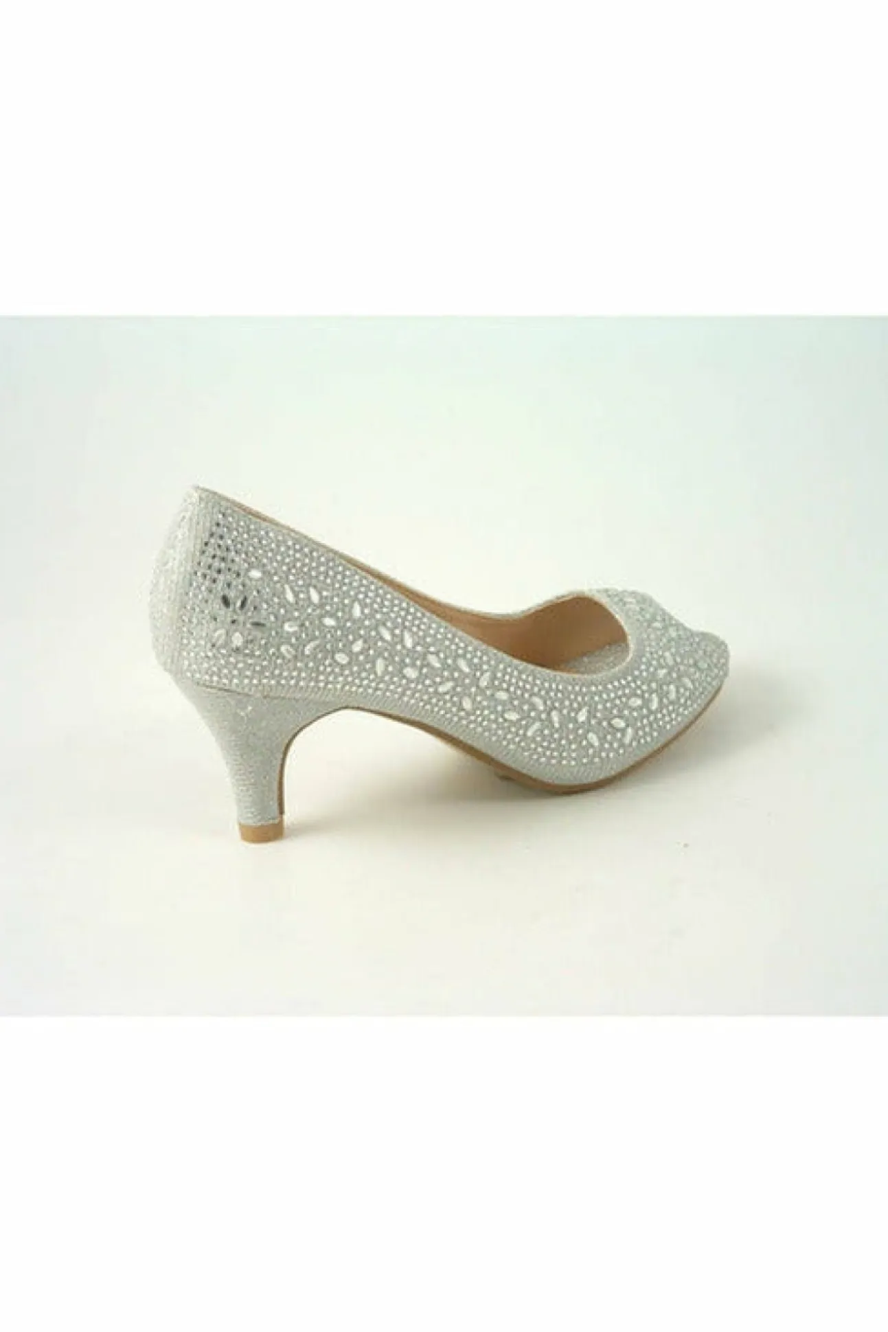 Women Glitz Shoes Margo Glitter Diamante Mid Heel Peep Toe Shoe