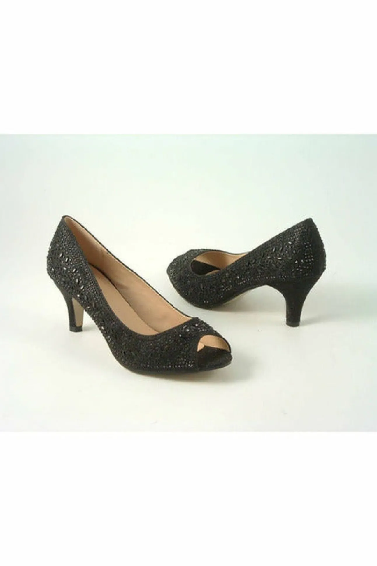 Women Glitz Shoes Margo Glitter Diamante Mid Heel Peep Toe Shoe