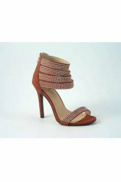 Women Glitz Shoes Ora Divine Diamante Faux Suede Strap Heeled Sand