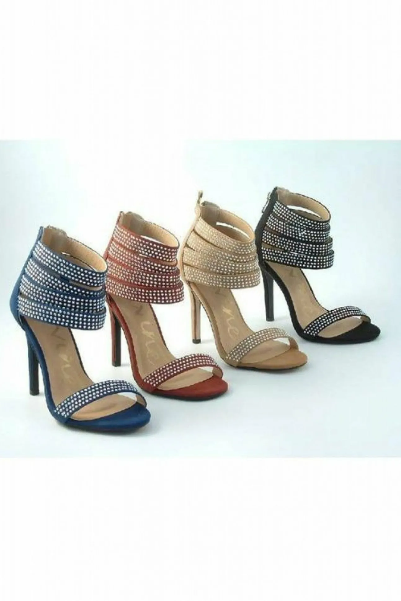 Women Glitz Shoes Ora Divine Diamante Faux Suede Strap Heeled Sand