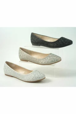 Women Glitz Shoes Ricci Divine Diamante Flat Ballerina Shoes