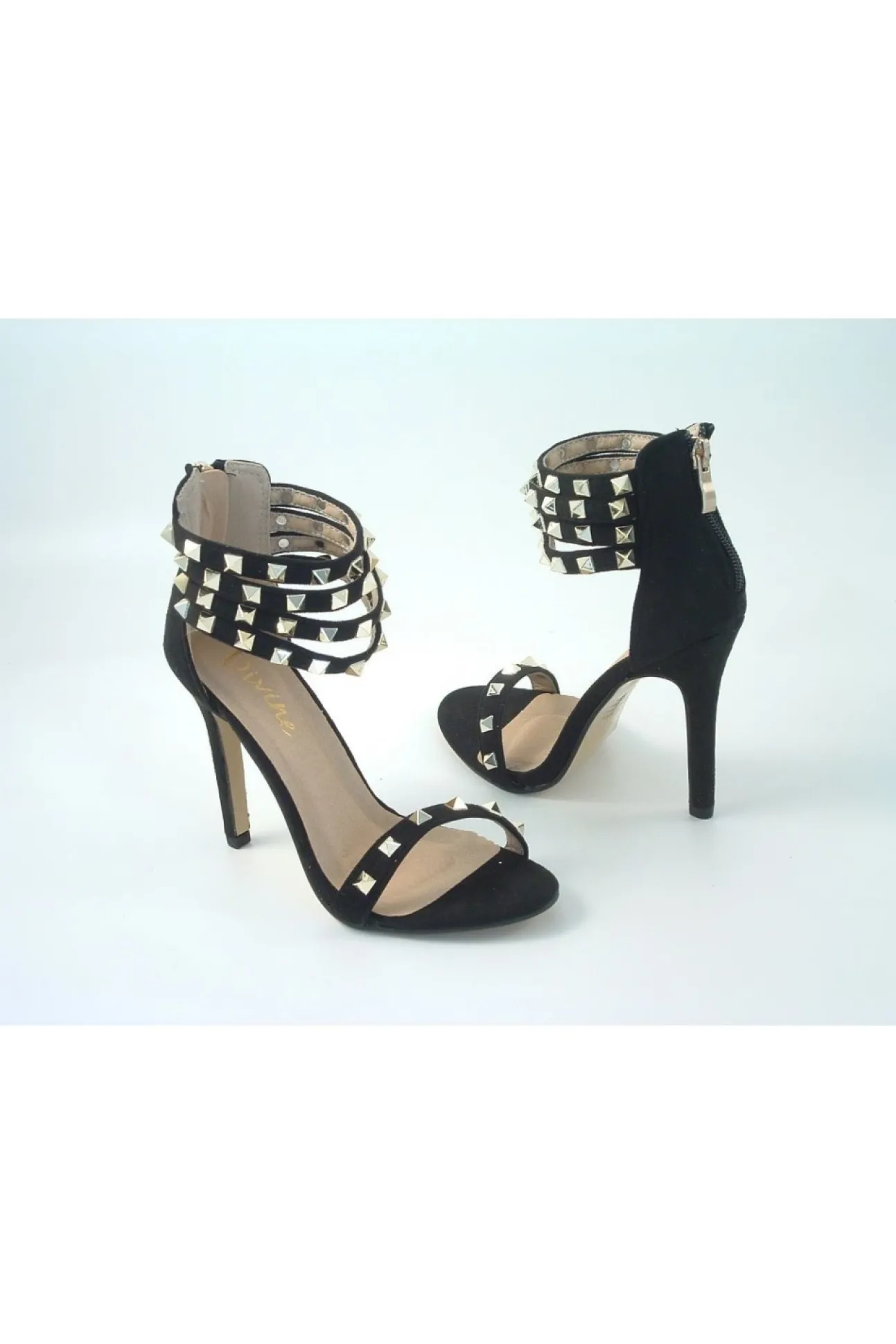 Women Glitz Shoes Rockstar Studded Strap Heeled Sandal