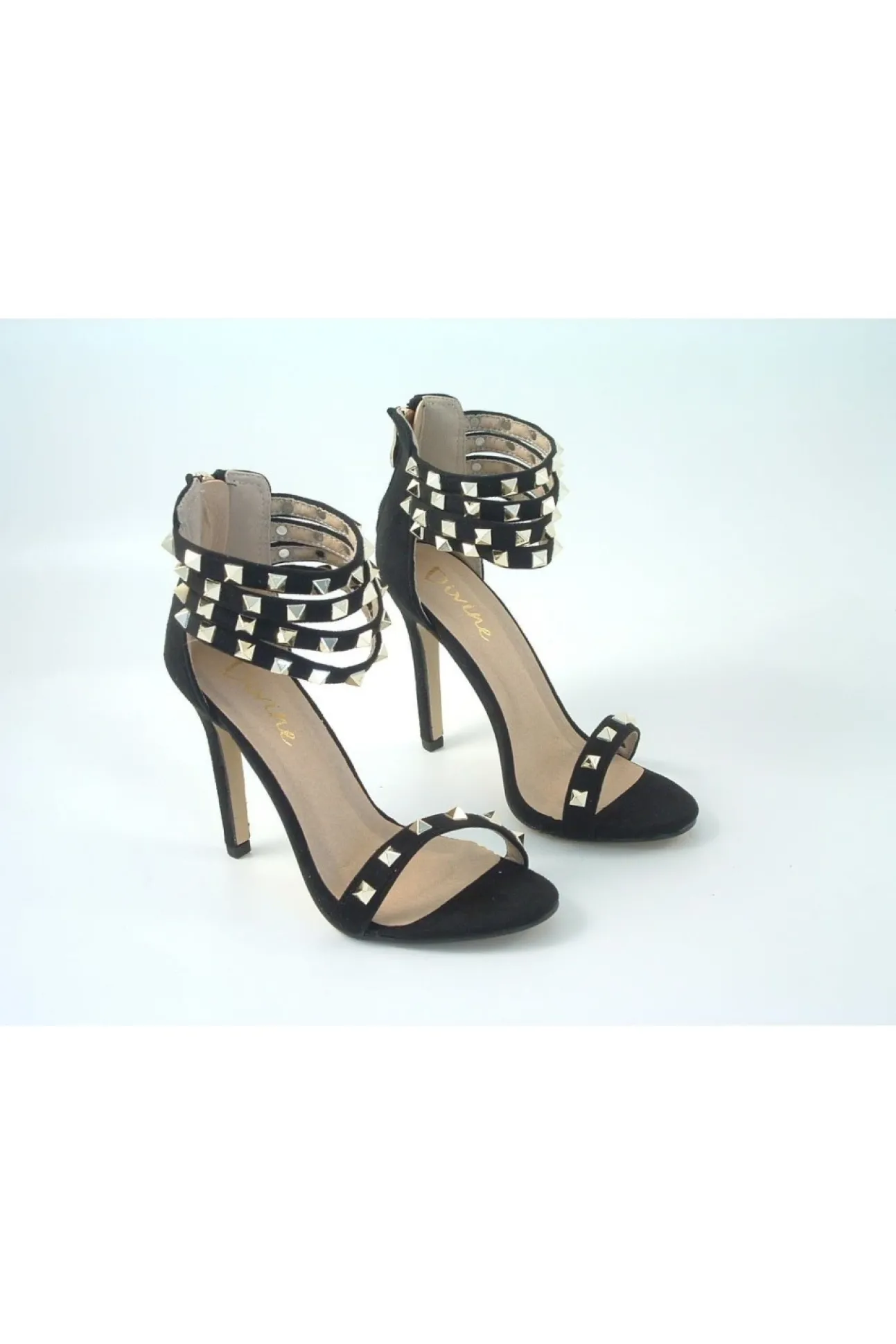 Women Glitz Shoes Rockstar Studded Strap Heeled Sandal