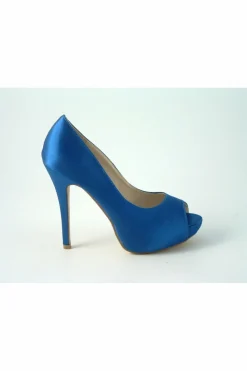 Women Glitz Shoes Sabatine Satin Platform Heels With Peeptoe Blue