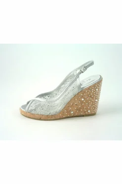 Women Glitz Shoes Satin Peep Toe Diamante Wedge Sandal