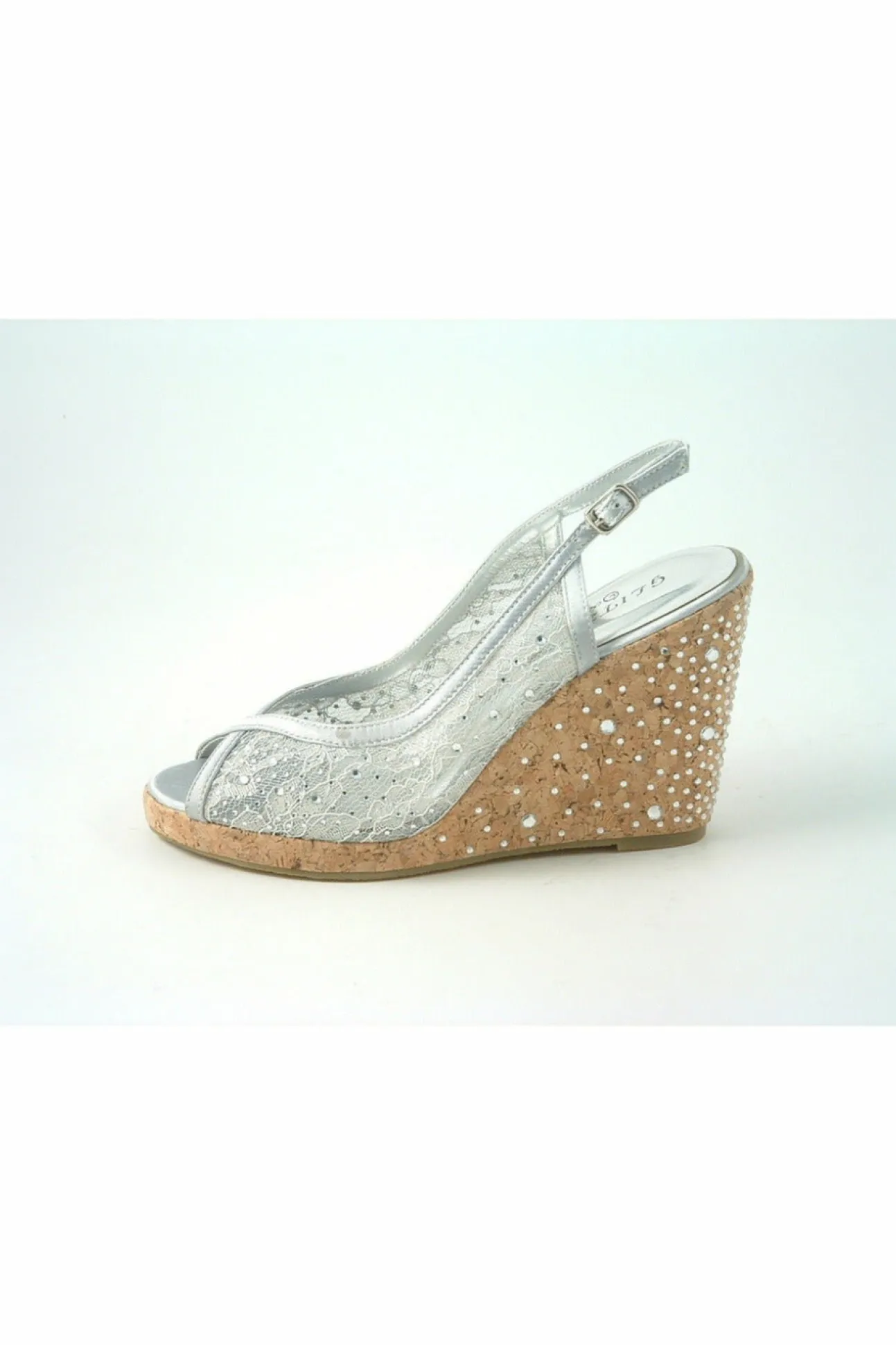 Women Glitz Shoes Satin Peep Toe Diamante Wedge Sandal
