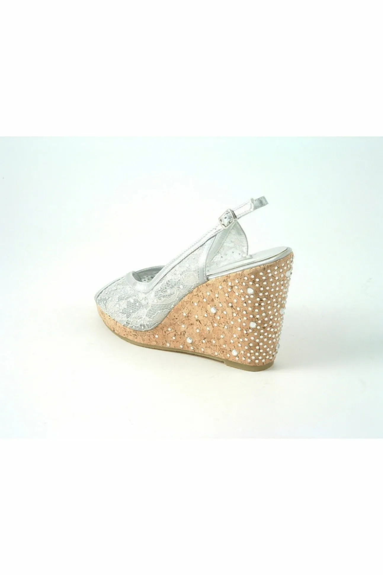 Women Glitz Shoes Satin Peep Toe Diamante Wedge Sandal