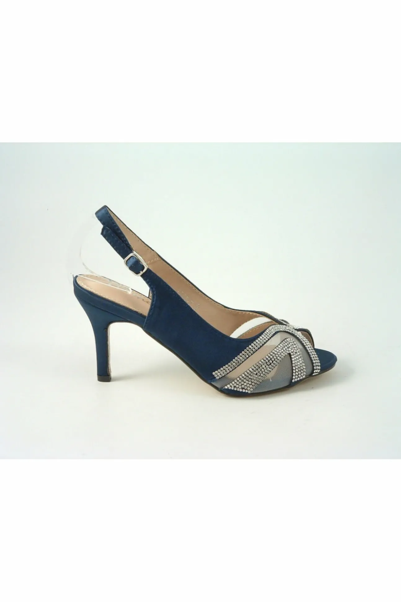 Women Glitz Shoes Sienna Diamante Peep Toe Sling Back Mid Heel