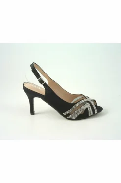 Women Glitz Shoes Sienna Diamante Peep Toe Sling Back Mid Heel
