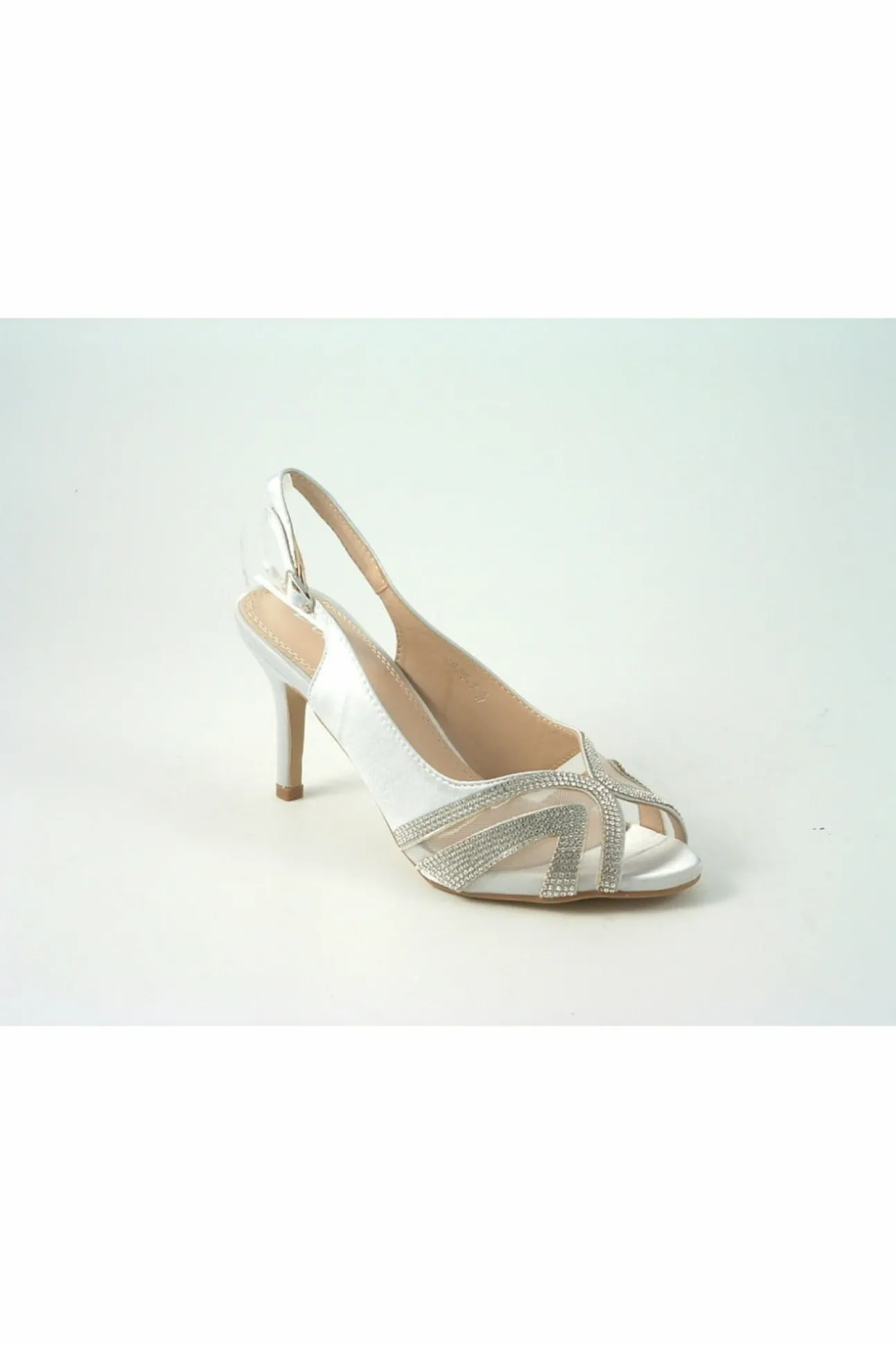 Women Glitz Shoes Sienna Diamante Peep Toe Sling Back Mid Heel