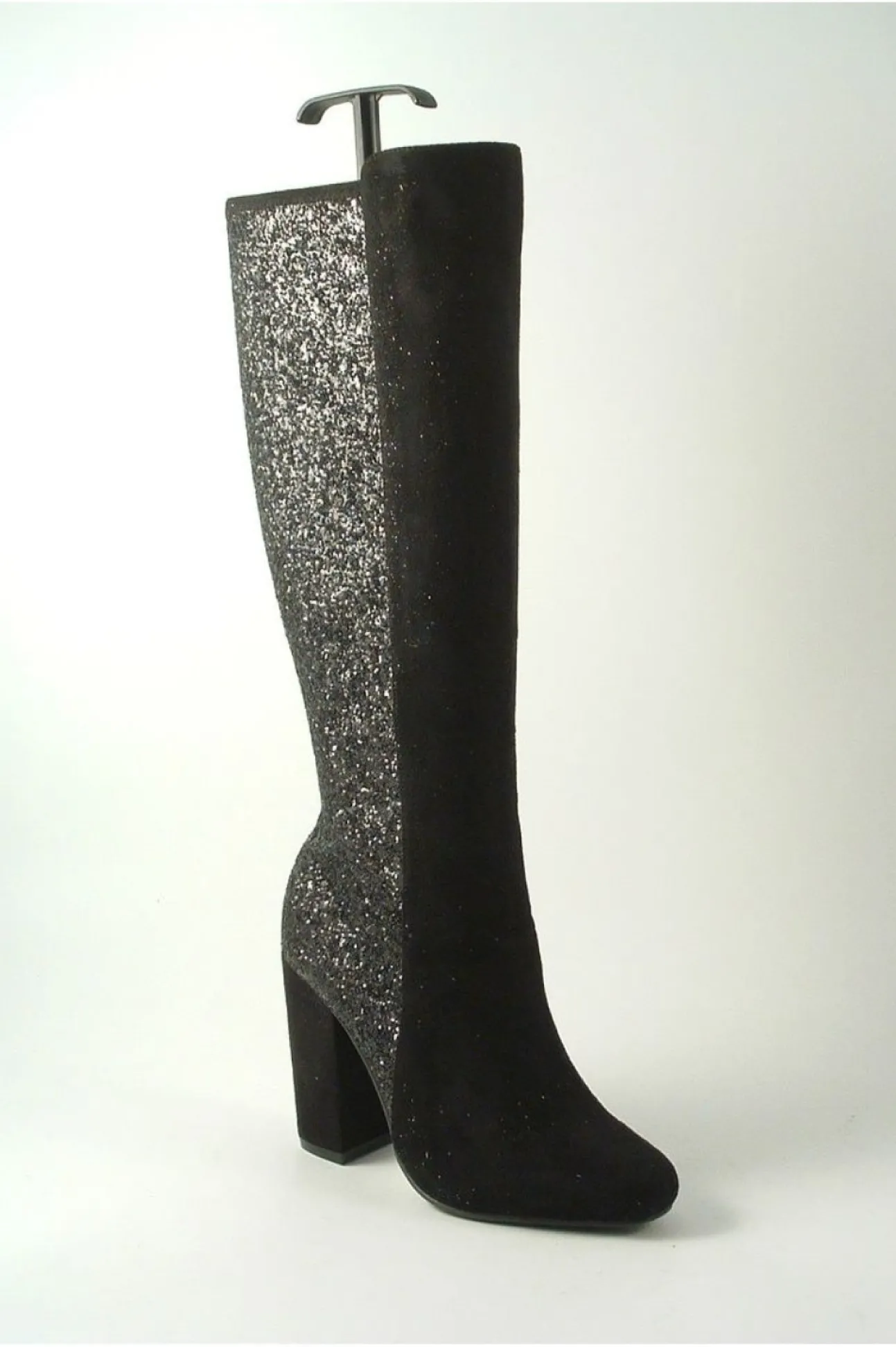 Women Glitz Shoes Tall Glitter Panel High Heeled Boots