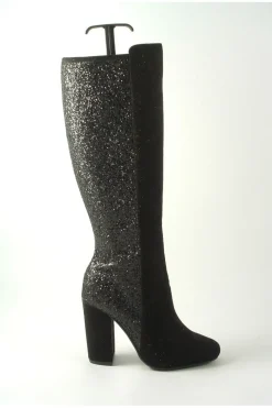 Women Glitz Shoes Tall Glitter Panel High Heeled Boots