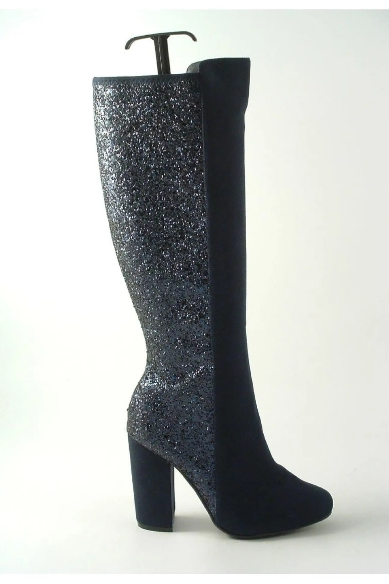 Women Glitz Shoes Tall Glitter Panel High Heeled Boots