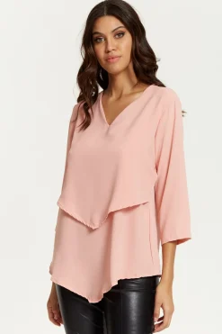 Women Hoxton Gal 3/4 Sleeves V Neck Layered Relaxed Fit Top