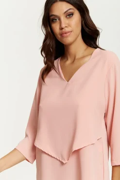 Women Hoxton Gal 3/4 Sleeves V Neck Layered Relaxed Fit Top