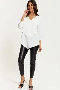 Women Hoxton Gal 3/4 Sleeves V Neck Layered Relaxed Fit Top
