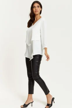 Women Hoxton Gal 3/4 Sleeves V Neck Layered Relaxed Fit Top