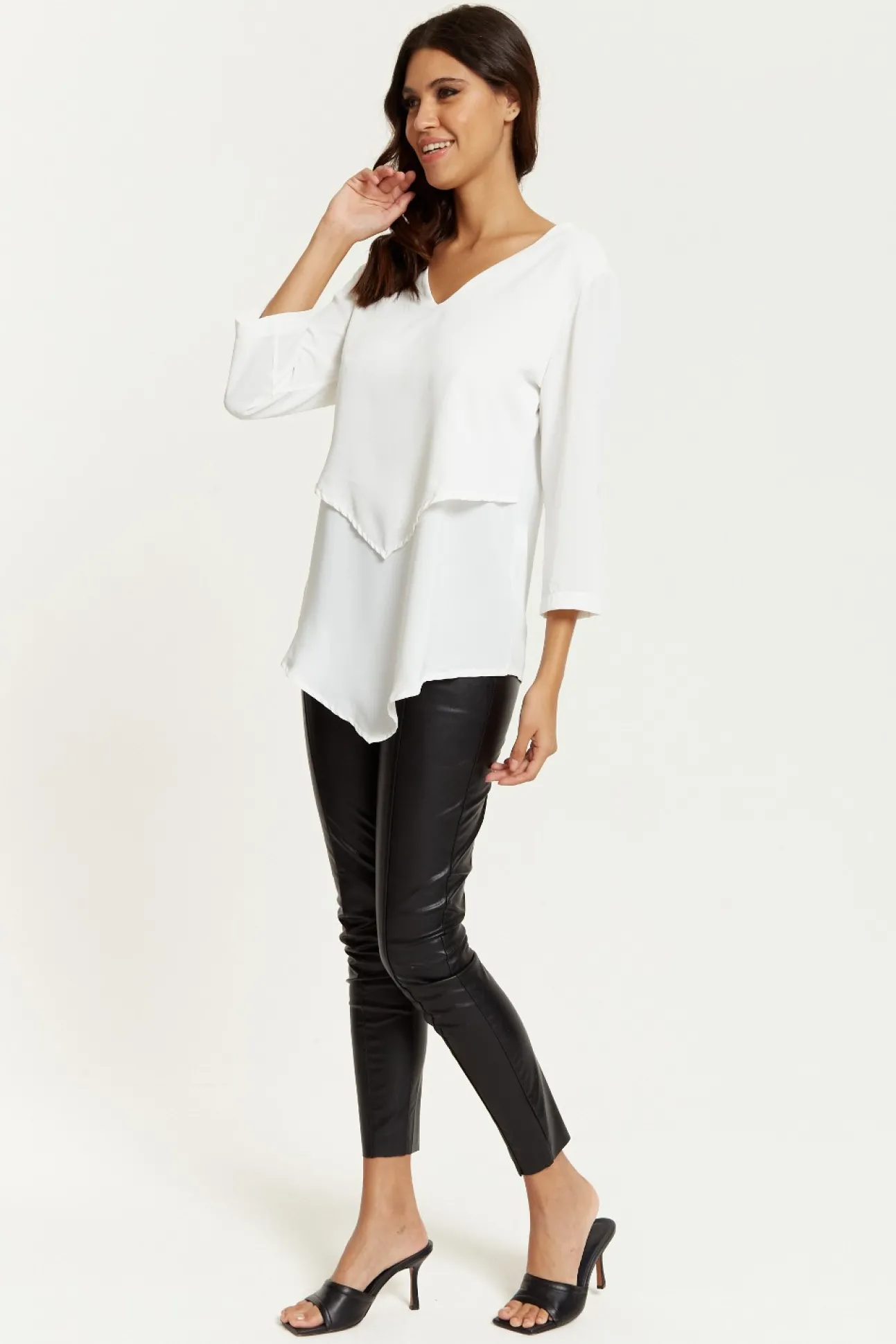Women Hoxton Gal 3/4 Sleeves V Neck Layered Relaxed Fit Top