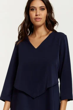 Women Hoxton Gal 3/4 Sleeves V Neck Layered Relaxed Fit Top