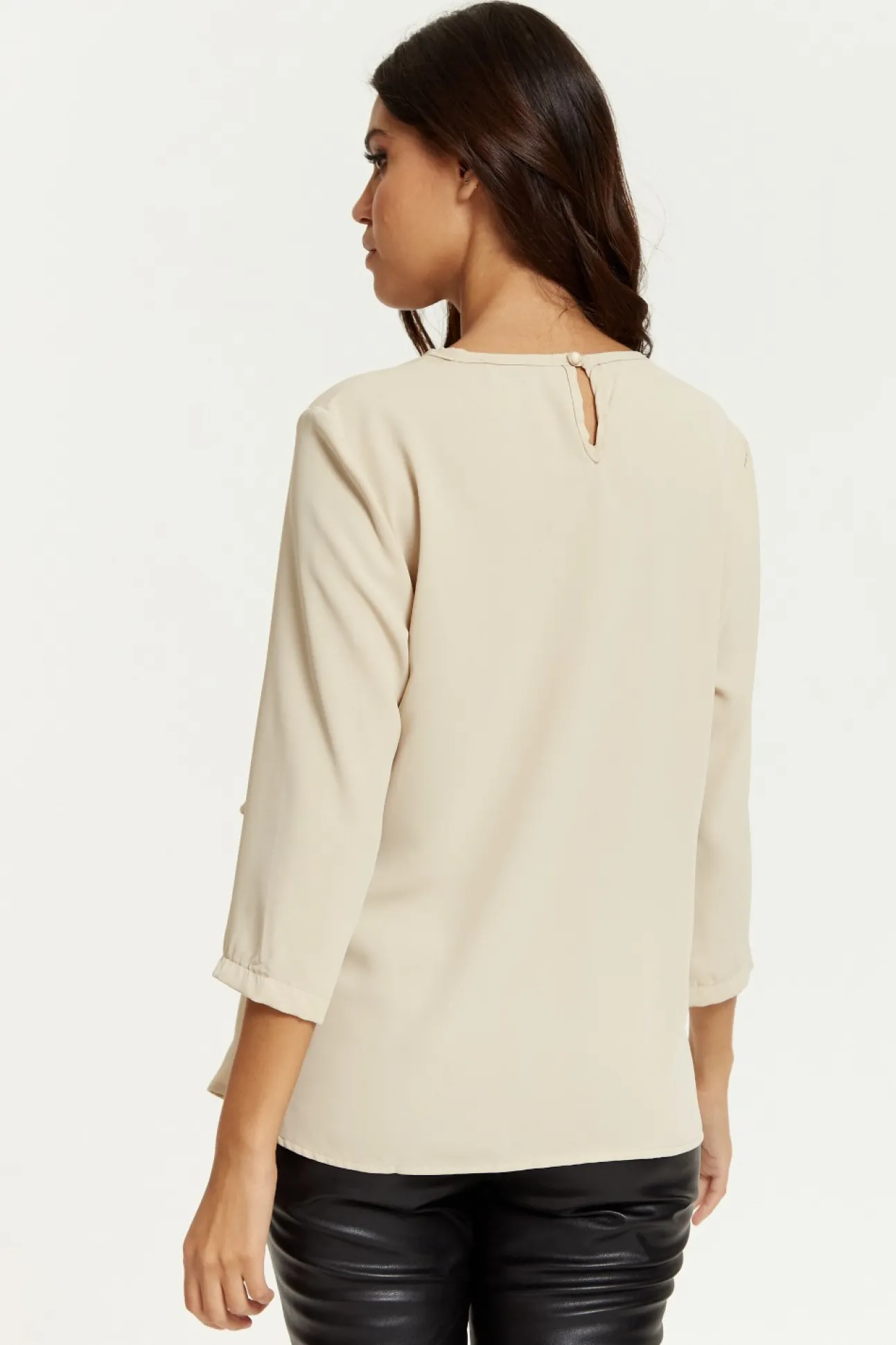 Women Hoxton Gal 3/4 Sleeves V Neck Layered Relaxed Fit Top