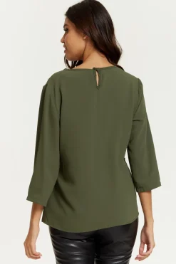 Women Hoxton Gal 3/4 Sleeves V Neck Layered Relaxed Fit Top