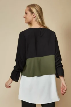 Women Hoxton Gal Colour Block Top With Necklace- Black,Khaki White