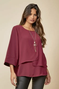 Women Hoxton Gal Layered Top 3/4 Sleeve With Necklace