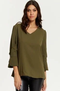 Women Hoxton Gal Long Sleeves Detailed Cuff Blouse With V Neck