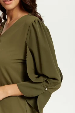 Women Hoxton Gal Long Sleeves Detailed Cuff Blouse With V Neck