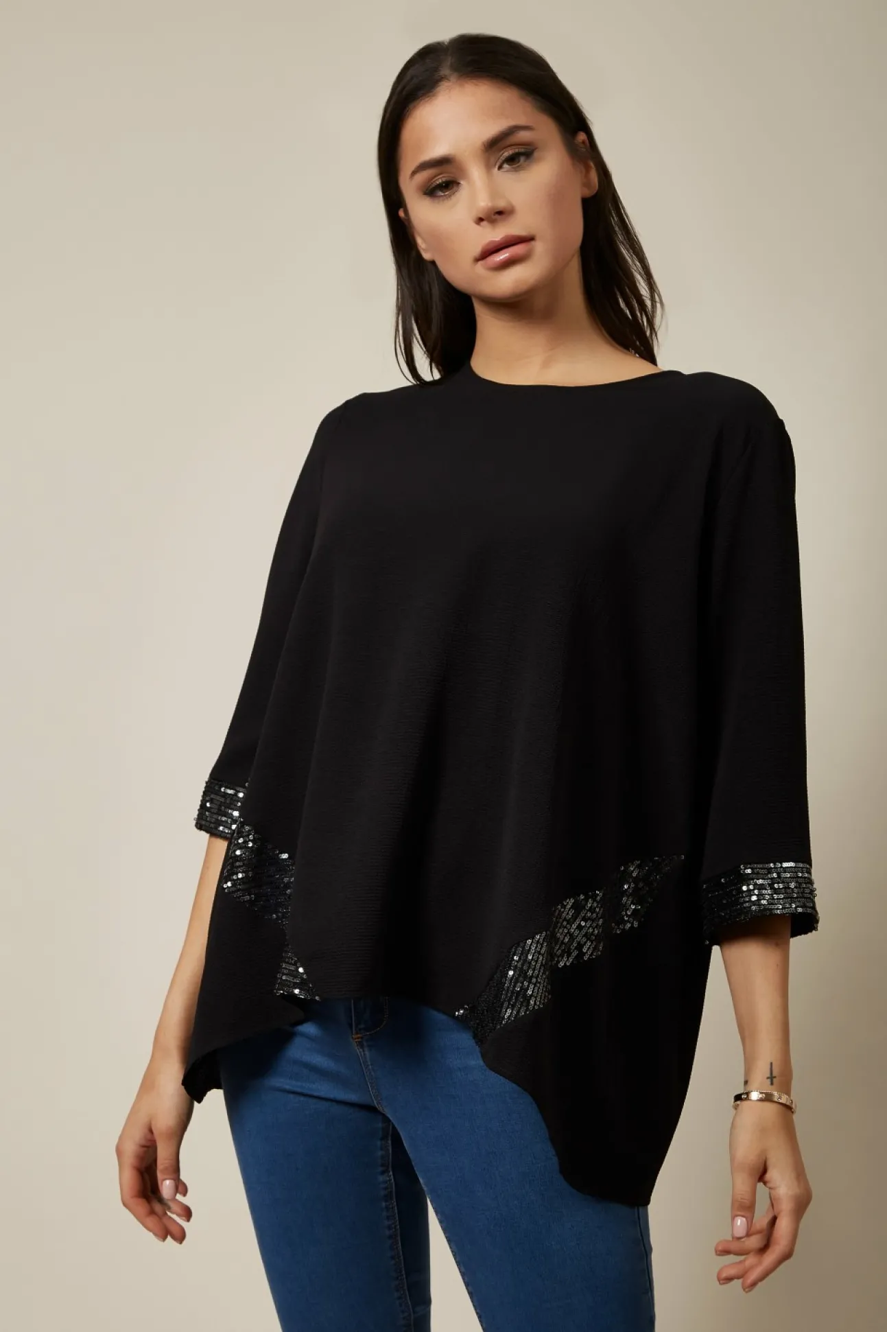 Women Hoxton Gal Oversized Sequin Detail Top In