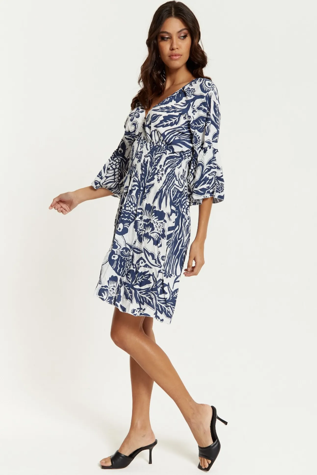 Women Hoxton Gal Oversized V Neck Detailed Floral Print Mini Dress