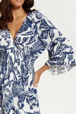 Women Hoxton Gal Oversized V Neck Detailed Floral Print Mini Dress