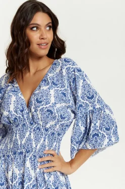 Women Hoxton Gal Oversized V Neck Detailed Printed Midi Dress