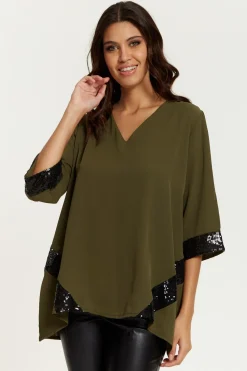 Women Hoxton Gal Oversized V Neck Sequin Detailed Satin Top